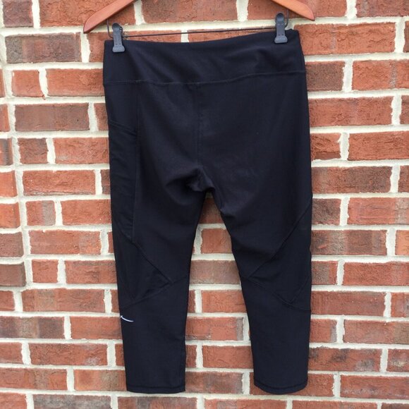 X by Gottex Active Capri Leggings Large Black Mesh Blocks Side Pocket - Picture 2 of 9